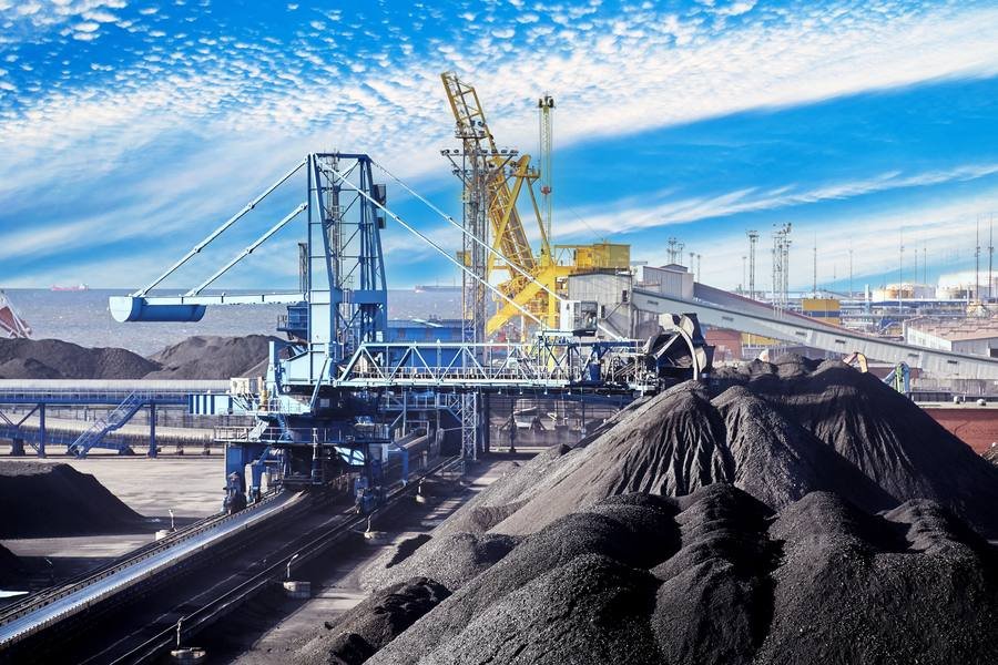 Coal stockpile and loading crane